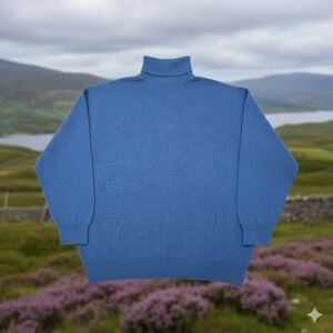 Drumohr Trillion 100% Pure Cashmere Blue Turtleneck Sweater Made in Scotland VTG